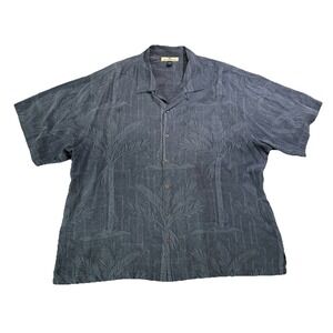 Tommy Bahama Grey Hawaiian Shirt 100% Silk Tropical Leaves Vacation Beach XXL
